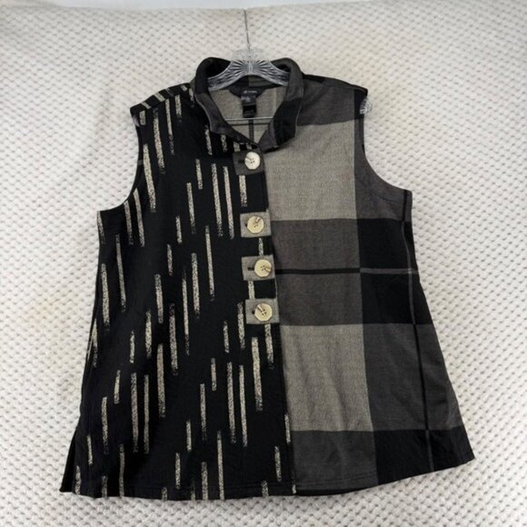 Ali Miles Women's Vest Size L Abstract Plaid Sleeveless Button Up Patchwork - Picture 1 of 7